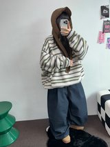 ツーピンタックリベットベルトバルーンロングパンツ🤎🖤💙3カラー