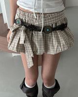 Checkered Belt Set Pumpkin Balloon Miniskirt