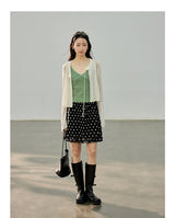 Dot ruffle flare mini skirt