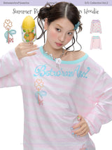 BETWEENAND "Berry Holiday" Summer Colorblock Polka Dot Striped Loose Sun Protection Long Sleeve Cover-Up Top