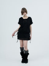 eyelet lace hood op / black