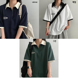 Zener セミジップアップカラーリングカラー半袖Tシャツ