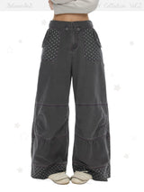 BETWEENAND Autumn ash purple striped polka-dot cotton casual pants, work-style split pants