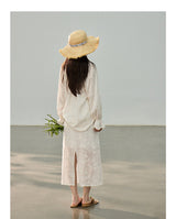 Lace embroidered slit straight skirt