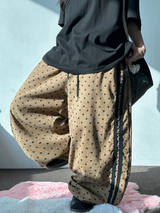 KOREAN/HIGH QUALITY 🤎 TRACK DOT WIDE SEMI BALLOON LONG PANTS 🤎🖤🐣💚 - 6 COLORS