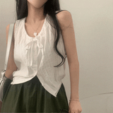 [Lowest price 🕊/Pure Mood] Cherry punching lace string sleeveless blouse - 2 colors
