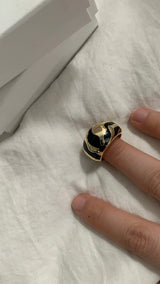 Black pattern gold ring