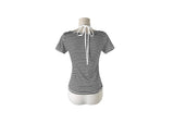 Isho Fake Layered Halter Stripe Button Short Sleeve T-shirt
