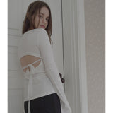 BACK RIBBON LONG SLEEVE-WHITE
