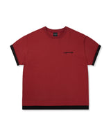 レイヤードロールアップクロップドTシャツ - バーガンディー