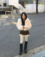 Pumkin check lace mini skirt