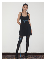 rirri SS 100% Cotton Jacquard Camisole Dress with Smocked Waist in Slimming Black (Excluding Blue Sash)