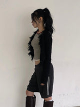 Tweed Fringe Cardigan Jacket