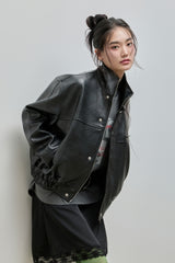 High-neck Leather Jacket_Black