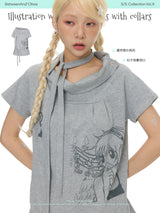 BETWEENAND  オリジナル サマー グレー カラー ショートスリーブ Tシャツ
