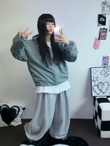 2WAY🩵 オーバールーズチェックウィンドブレーカージップアップ🩵🖤🤎3COLOR