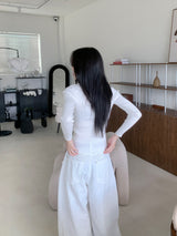 シークレットスリムフィットボタンリブニット&レースブラ2ピース