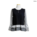 (2color) Check Frill Layered Roll-Up Long Sleeve Tee