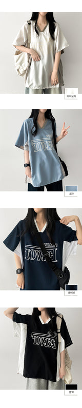 エペーターオーバーサイズフィットカラーリングVネックショートスリーブTシャツ