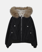 Kait Snap Button Stitch Oversized Fur Parka Jacket