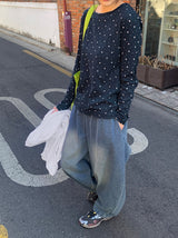 26SS★ [BAONHAUS] Sorea Flower Ribbed Long Sleeve Tee