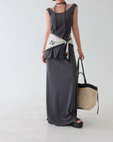 Scarf Set Eyelet Sleeveless & Skirt Two-Piece Set