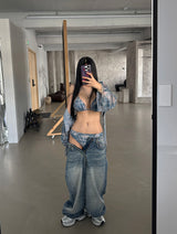 Denim 4PS Cover-Up Bikini Set