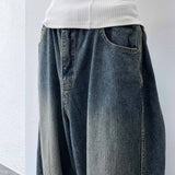 Curved Striped Washed Denim Trousers