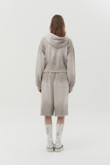 VINTAGE WASHING STUD POINT CROP HOODIE ZIP UP [OAT MEAL]