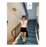 ribbon frill sweet short-sleeved knitwear