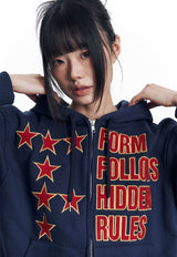 Star Lettering Patch Hoodie Zip-Up - Navy