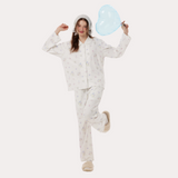 Cupid Print Knit Pajama Set – Light Blue Long Sleeve & Pants | Ultra-Soft Anti-Wrinkle Sleepwear