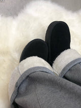 Flan Boa Fur Side Pintuck Snap Wide Pants