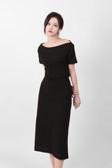 Off-Shoulder Slit Long Onepiece Black