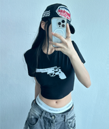 BANG BANG GUN CROP T🖤❤🤍 - 2 COLORS