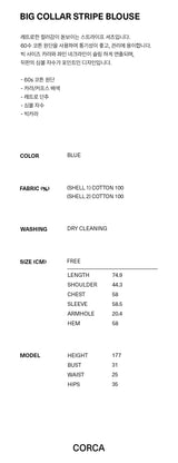 Big collar Stripe Blouse Blue
