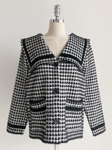 Marron Sailor Collar Hound Check Knit Jacket Cardigan