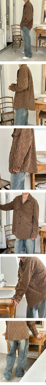 [UNISEX] Suede punching overfit shirts (2color)