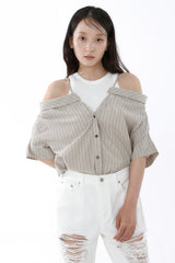 LOOSE OFF-SHOULDER SHIRT_BEIGE