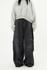 オイルウォッシュバックカーゴワイドバンディングパンツ