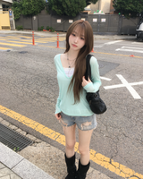 Lace denim shorts