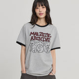 マルチーズアーカイブライングラフィックリンガー半袖Tシャツ