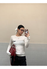 ボウラインラウンド長袖ニットTシャツ