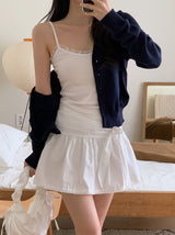 Ribbon Strap Lace Flare Mini Skirt (2color)