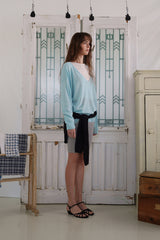 Button v-neck knit_skyblue
