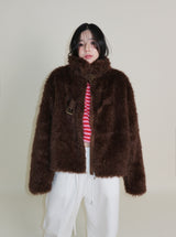 レイチェル 2ベルトディテールショート丈ファージャケット (Lining Quilted)