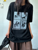 Juju Four Section Black White Oversized T-Shirt 4color