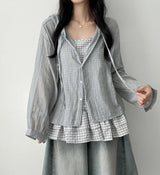 Wanu linen button hooded cardigan