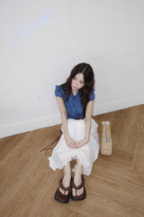 Cotton Punching Banded Waist Long Skirt