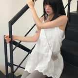 Airu  ピンタックパンチングレースレイヤードストリングタンクトップミニワンピース